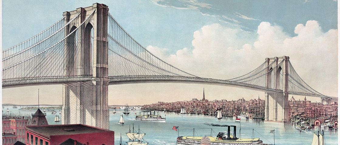 Brooklyn Bridge over the East River, Currier & Ives print